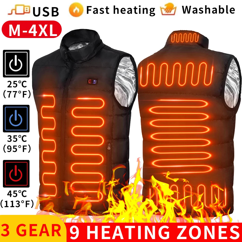 USB Heated Jacket with 9 Zones – Unisex Graphene Heating Vest